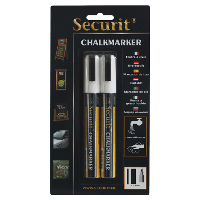 Krijtstift Securit SMA-510 schuin wit 2-6mm blister à 2 stuks