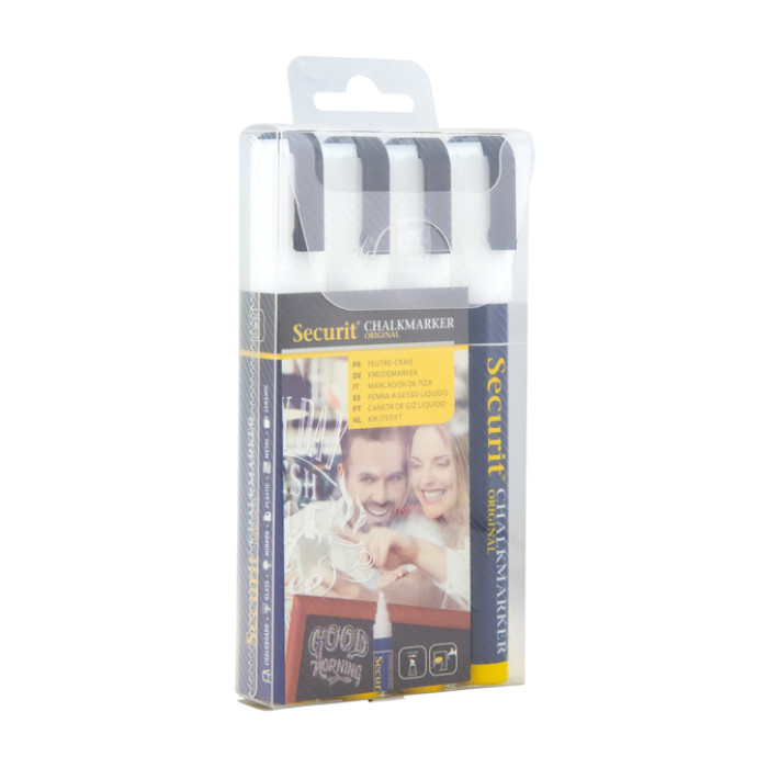 Krijtstift Securit SMA-510 schuin wit 2-6mm blister à 4 stuks