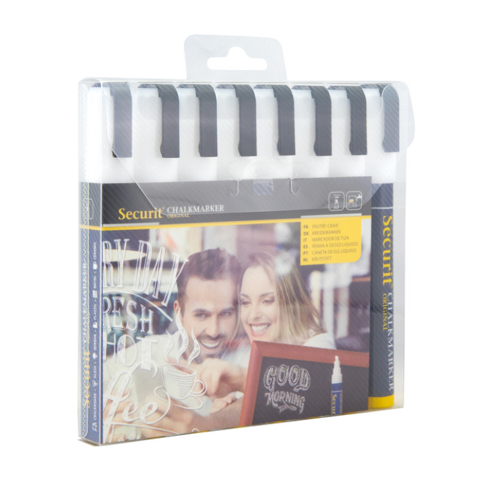 Krijtstift Securit SMA-510 schuin wit 2-6mm blister à 8 stuks