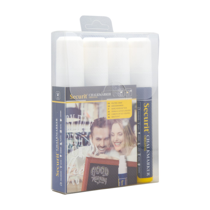 Krijtstift Securit SMA-720 blok wit 7-15mm blister à 4 stuks