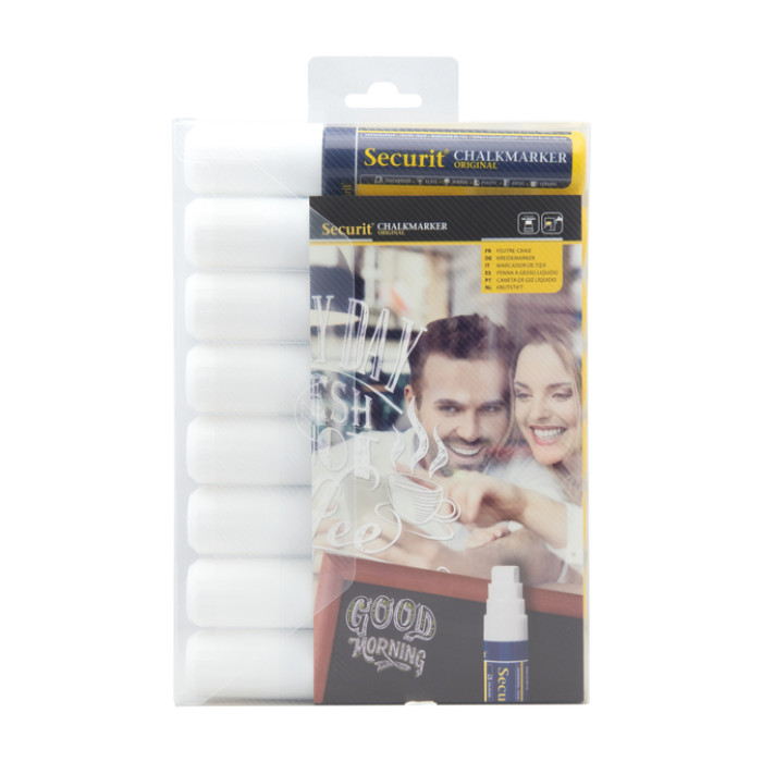 Krijtstift Securit SMA-720 blok wit 7-15mm blister à 8 stuks