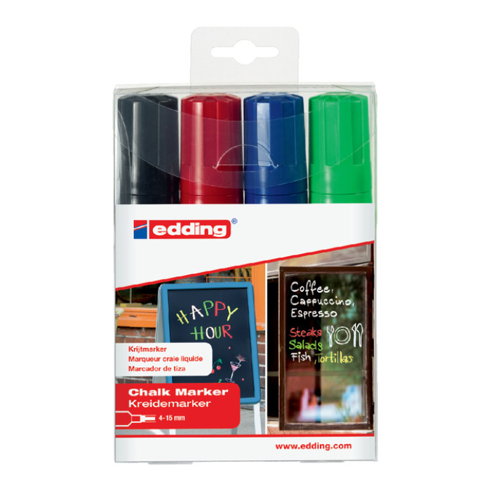 Krijtstift edding 4090 window schuin 4-15mm assorti etui à 4 stuks