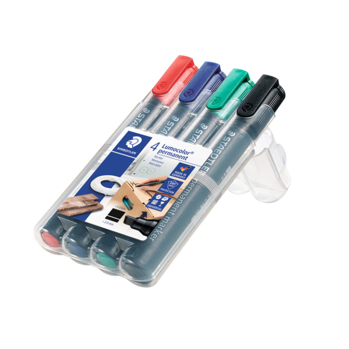 Viltstift Staedtler Lumocolor 350 permanent schuin set à 4 stuks assorti