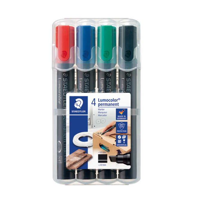 Viltstift Staedtler Lumocolor 350 permanent schuin set à 4 stuks assorti