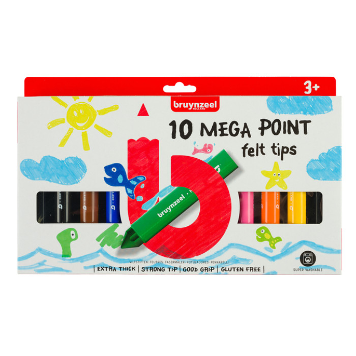 Viltstift Bruynzeel Kids Mega Point set à 10 kleuren