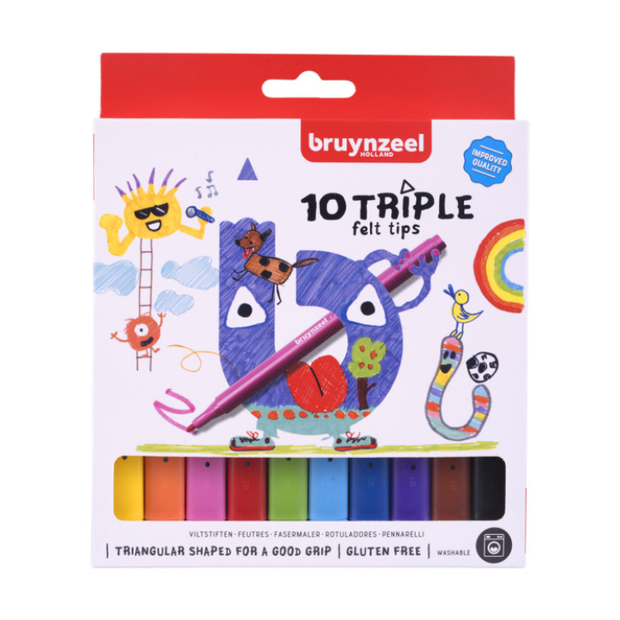 Viltstift Bruynzeel Kids Triple set à 10 kleuren
