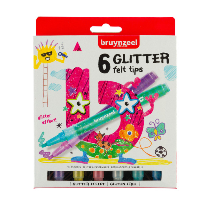 Viltstift Bruynzeel Kids Glitter set à 6 kleuren