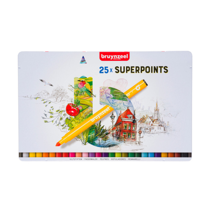 Viltstift Bruynzeel Super Points blik à 25 kleuren