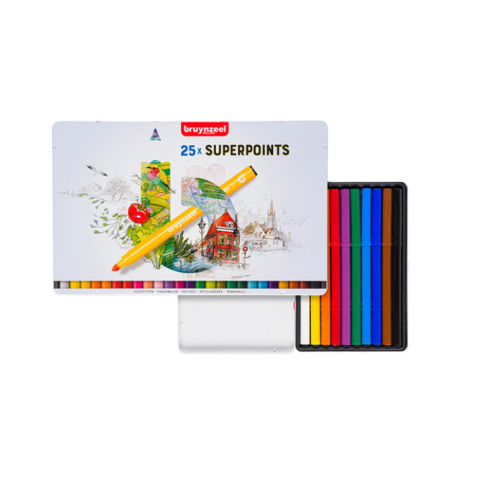 Viltstift Bruynzeel Super Points blik à 25 kleuren