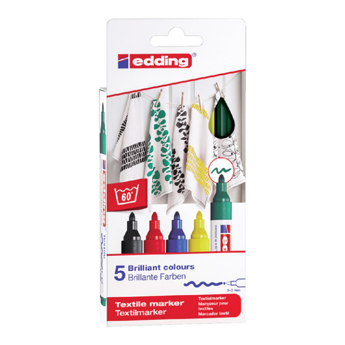 Textielmarker edding 4500 rond 2-3mm basis assorti 5 stuks