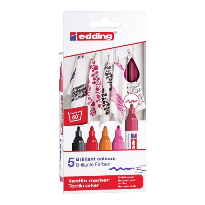 Textielmarker edding 4500 rond 2-3mm warm assorti 5 stuks