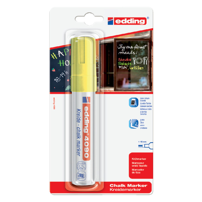 Krijtstift edding 4090 window schuin 4-15mm neon geel blister à 1 stuk