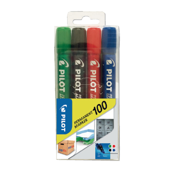 Viltstift PILOT 100 rond fijn assorti blister à 4 stuks