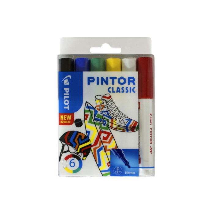 Verfstift Pilot Pintor classic fijn assorti etui à 6 stuks