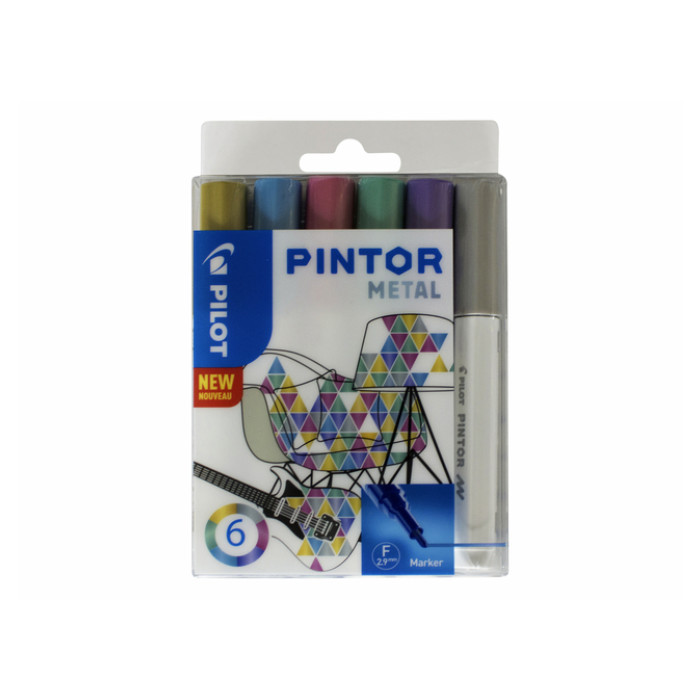 Verfstift Pilot Pintor metallic fijn assorti etui à 6 stuks