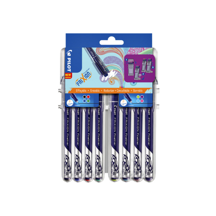 Fineliner Pilot friXion fijn assorti etui à 8 stuks