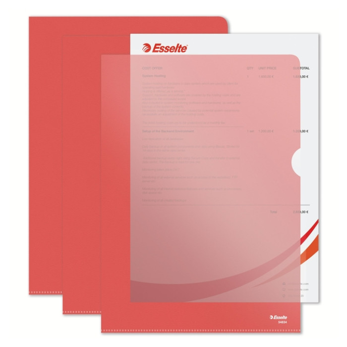 Insteekmap L-model Esselte standaard A4 0.11mm PP rood 100 stuks