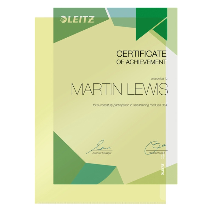 Insteekmap L-model Leitz Premium copy safe 0.15mm PVC A4 geel 100 stuks