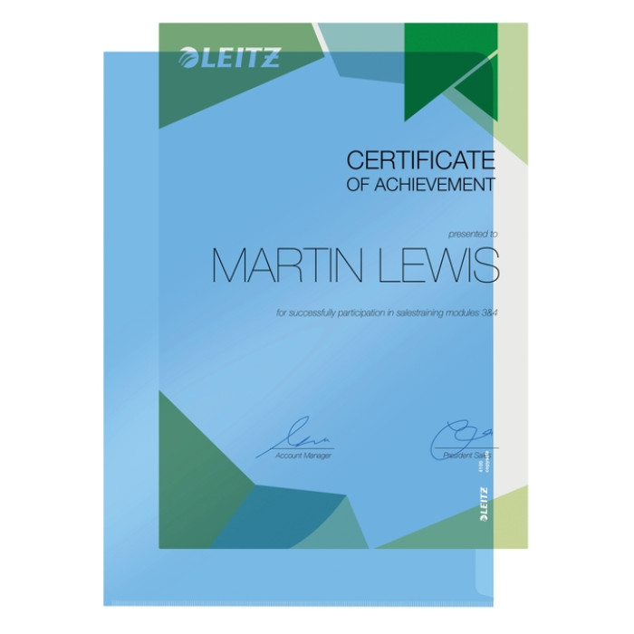Insteekmap L-model Leitz Premium lasnaad copy safe 0.15mm PVC A4 blauw 100 stuks