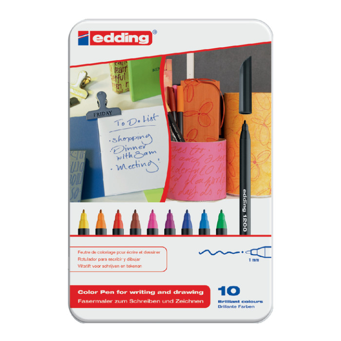 Fineliner edding 1200 fijn assorti blik à 10 stuks