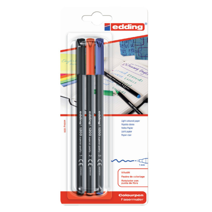 Fineliner edding 1200 001-003 fijn assorti blister à 3 stuks