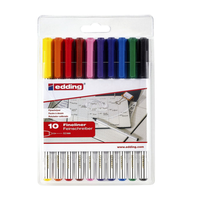 Fineliner Edding 89/10 fijn assorti blister à 10 stuks