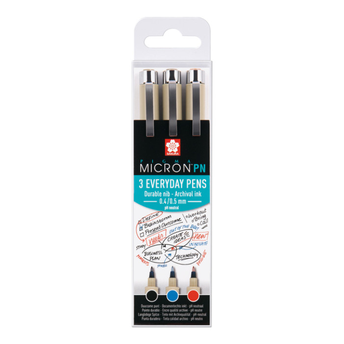 Fineliner Sakura pigma micron 0.4mm blister à 3 stuks assorti