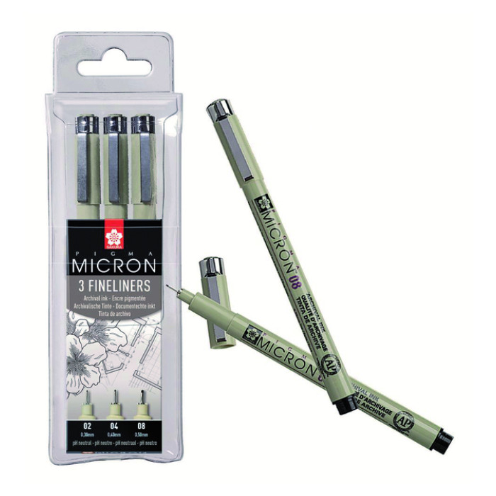 Fineliner Sakura pigma micron blister 3 stuks zwart