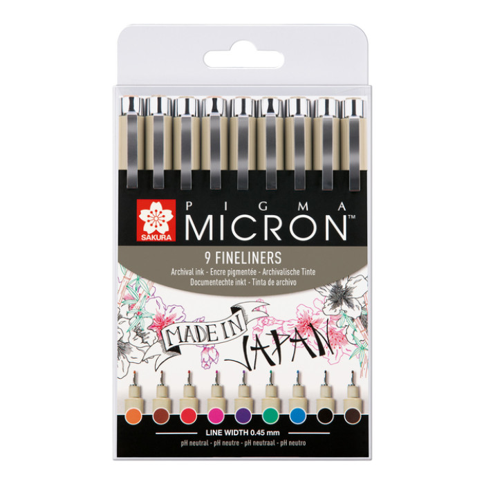 Fineliner Sakura Pigma Micron assorti etui à 9 stuks