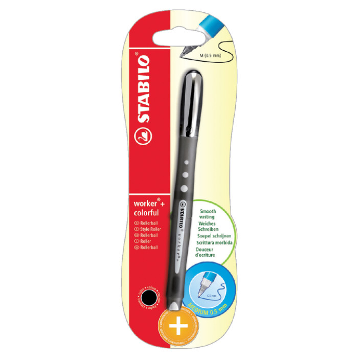 Rollerpen STABILO worker colorful 2019/46 M zwart blister à 1 stuk