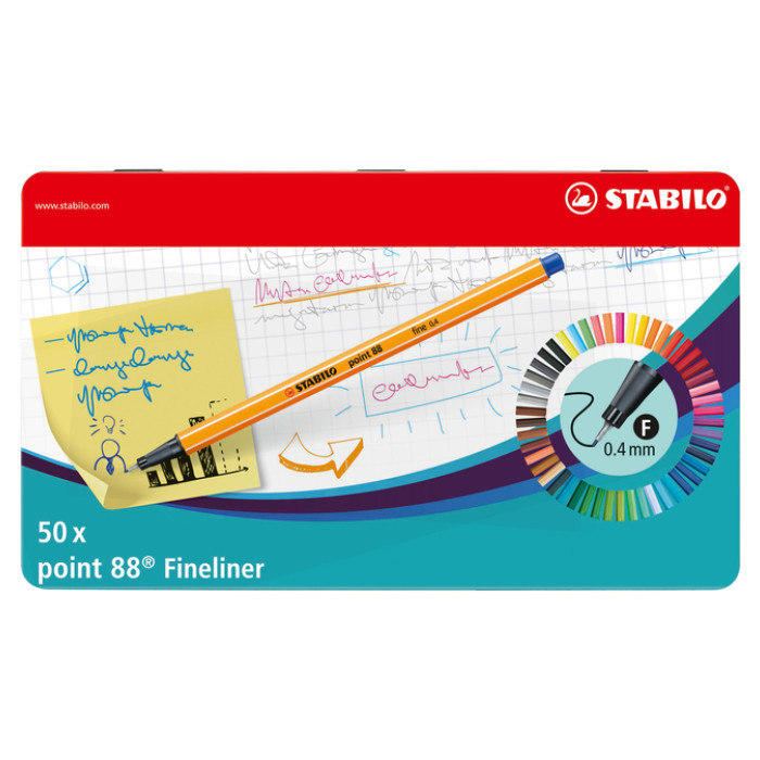 Fineliner STABILO point 88/50 fijn assorti blik à 50 stuks