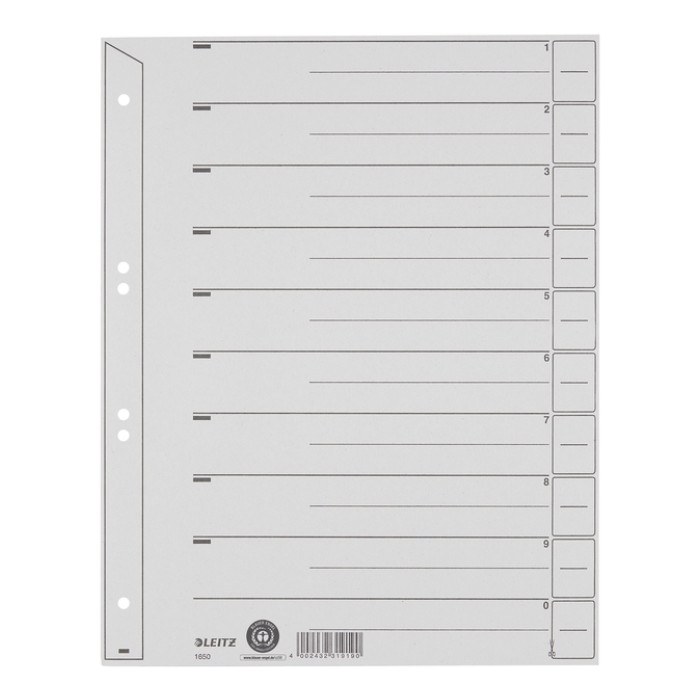 Scheidingsbladen Leitz A4 karton 200gr 6-gaats grijs 100 stuks