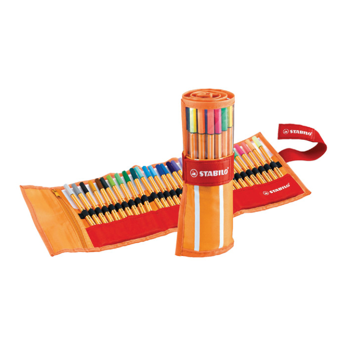 Fineliner STABILO point 88/30 rollerset oranje/rood fijn assorti 30st