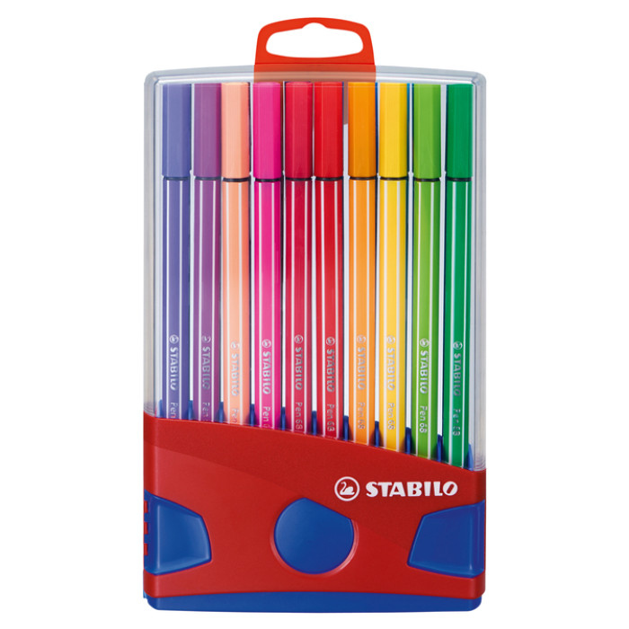 Viltstift  STABILO Pen 68/20 ColorParade in rood/blauw etui M ass 20st