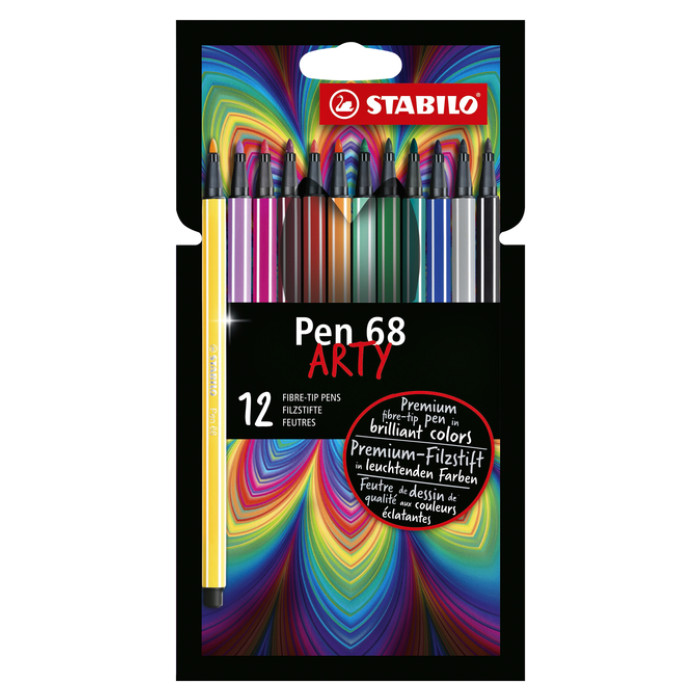 Viltstift STABILO Pen 68/12 Arty medium assorti etui à 12 stuks