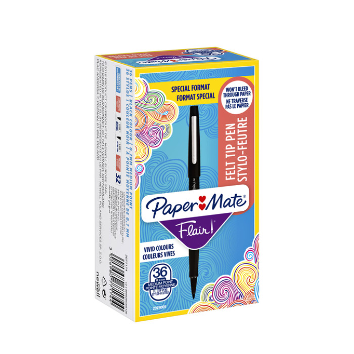 Fineliner Paper Mate Flair Original medium zwart valuepack à 36 stuks