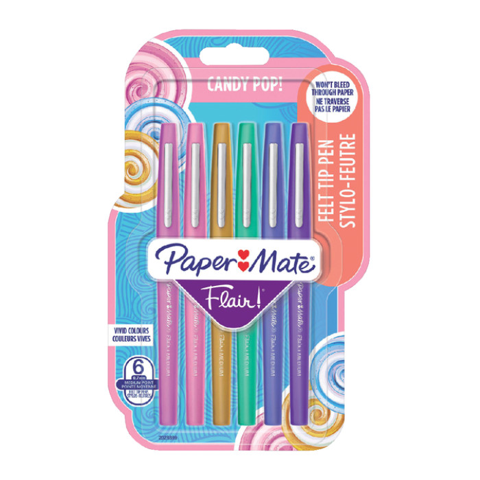 Fineliner Paper Mate Flair Candy Pop! medium assorti blister à 6 stuks