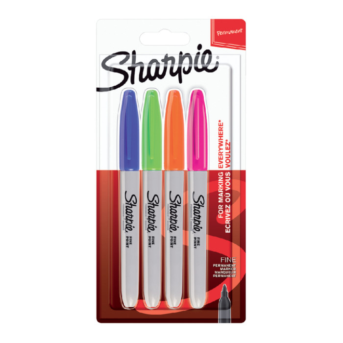 Viltstift Sharpie rond fine fun assorti blister à 4 stuks
