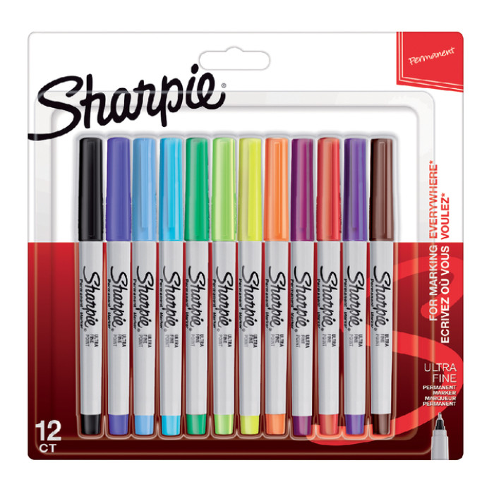 Viltstift Sharpie rond ultra fine fun assorti blister à 12 stuks
