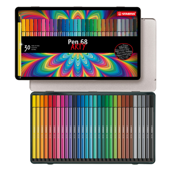 Viltstift STABILO Pen 68/30 Arty medium assorti blik à 30 stuks