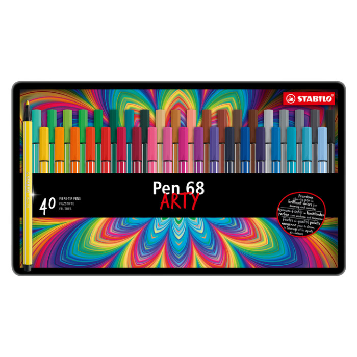Viltstift STABILO Pen 68/40 Arty medium assorti blik à 40 stuks