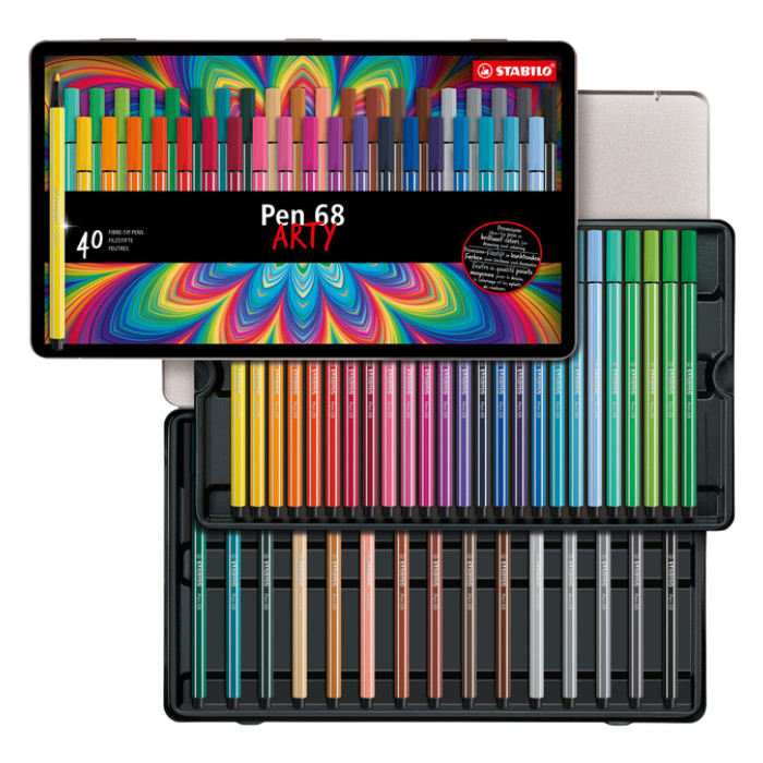 Viltstift STABILO Pen 68/40 Arty medium assorti blik à 40 stuks