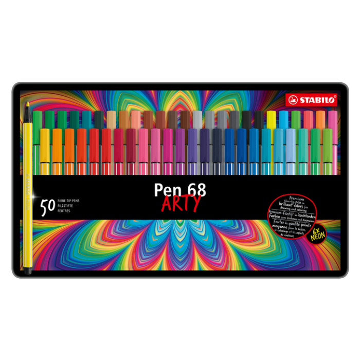 Viltstift STABILO Pen 68/50 Arty medium assorti blik à 50 stuks