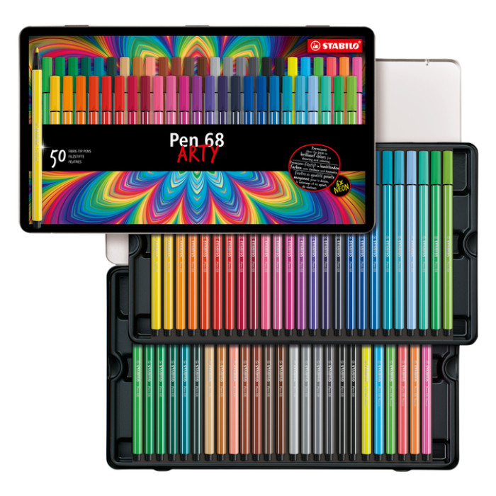 Viltstift STABILO Pen 68/50 Arty medium assorti blik à 50 stuks