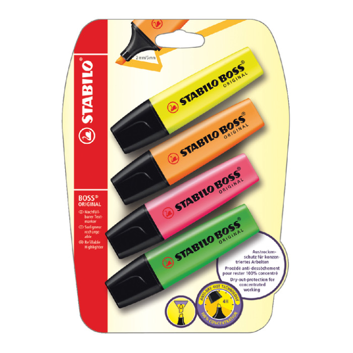 Markeerstift STABILO BOSS Original 70/4 assorti blister à 4 stuks