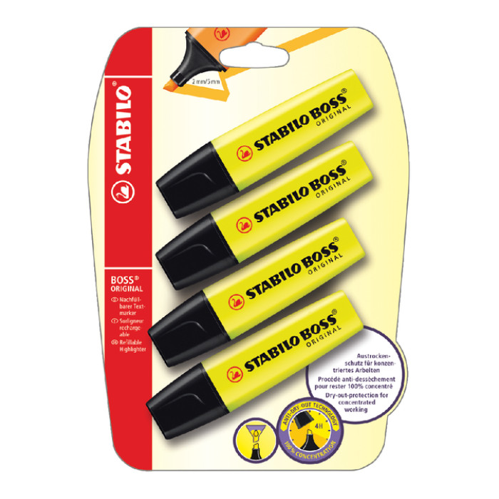 Markeerstift STABILO BOSS Original 70/24 geel blister à 4 stuks