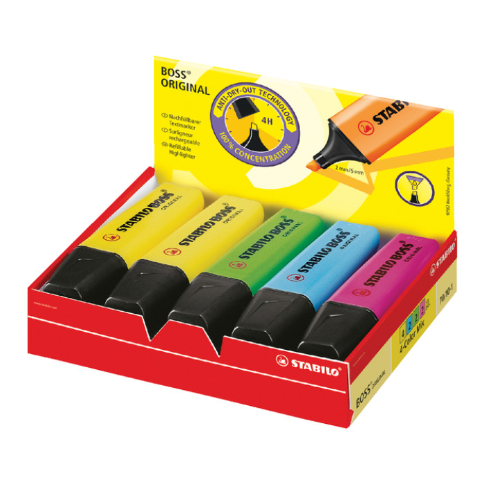 Markeerstift STABILO BOSS Original 70/10 assorti 4 kleuren doos à 10 stuks