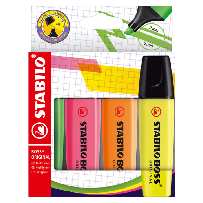 Markeerstift STABILO BOSS Original 70/4 assorti etui à 4 stuks