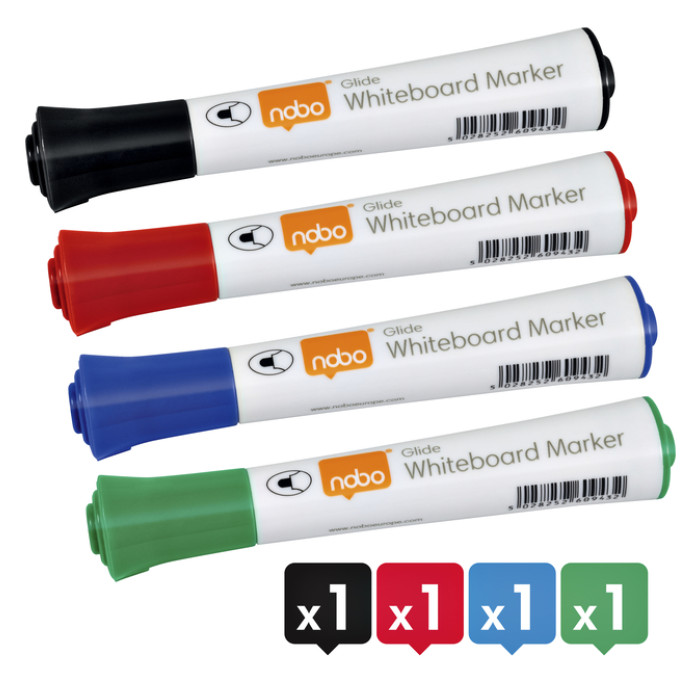 Whiteboardmarker Nobo Glide rond assorti 3mm 4st