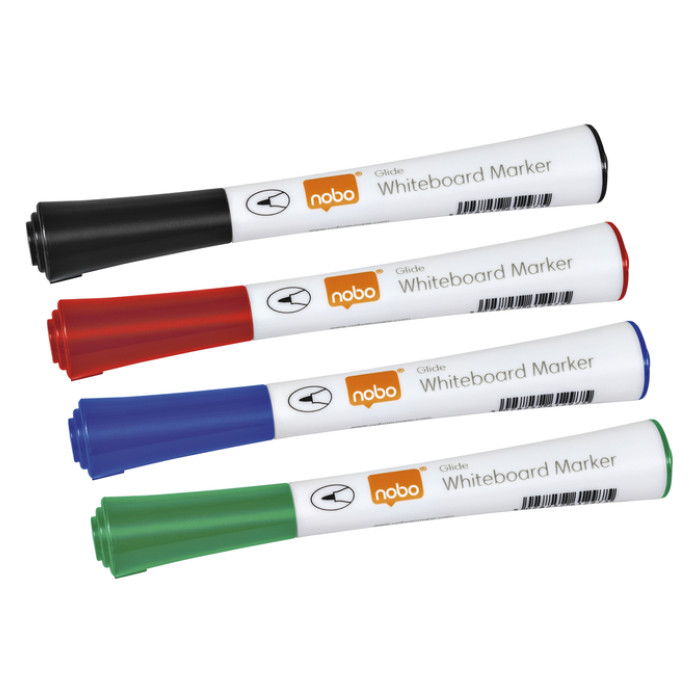 Whiteboardmarker Nobo Glide rond assorti 1mm 4st